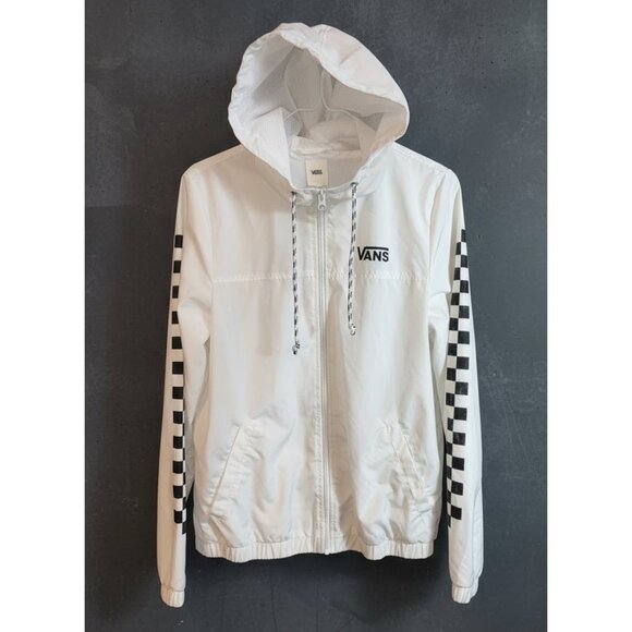 Vans White Checkerboard Sleeve Windbreaker Jacket - Picture 1 of 4